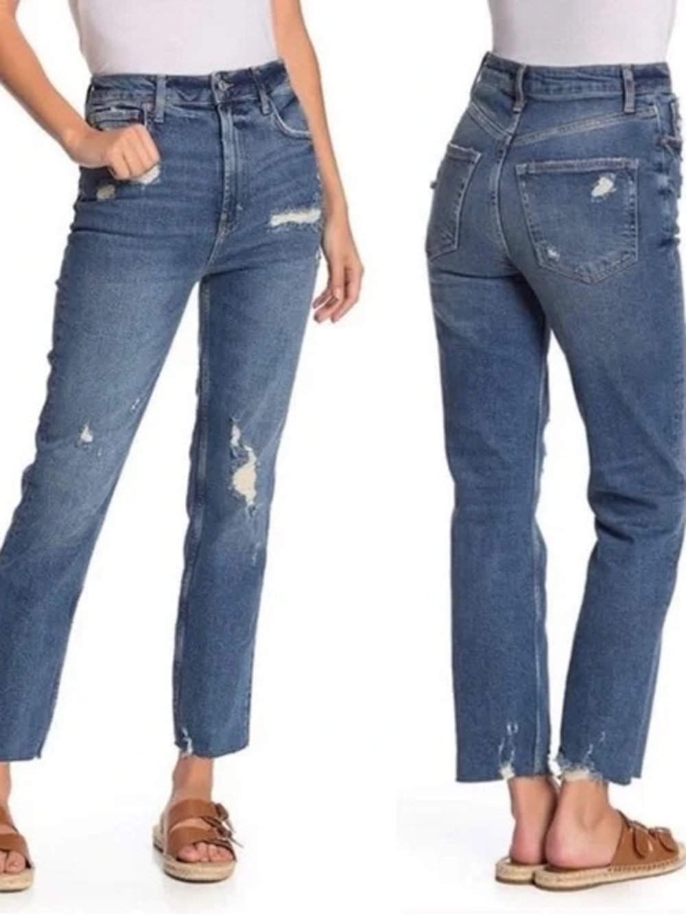We The Free (free people) High-Rise Distressed Cropped straight Jeans - Blue 27